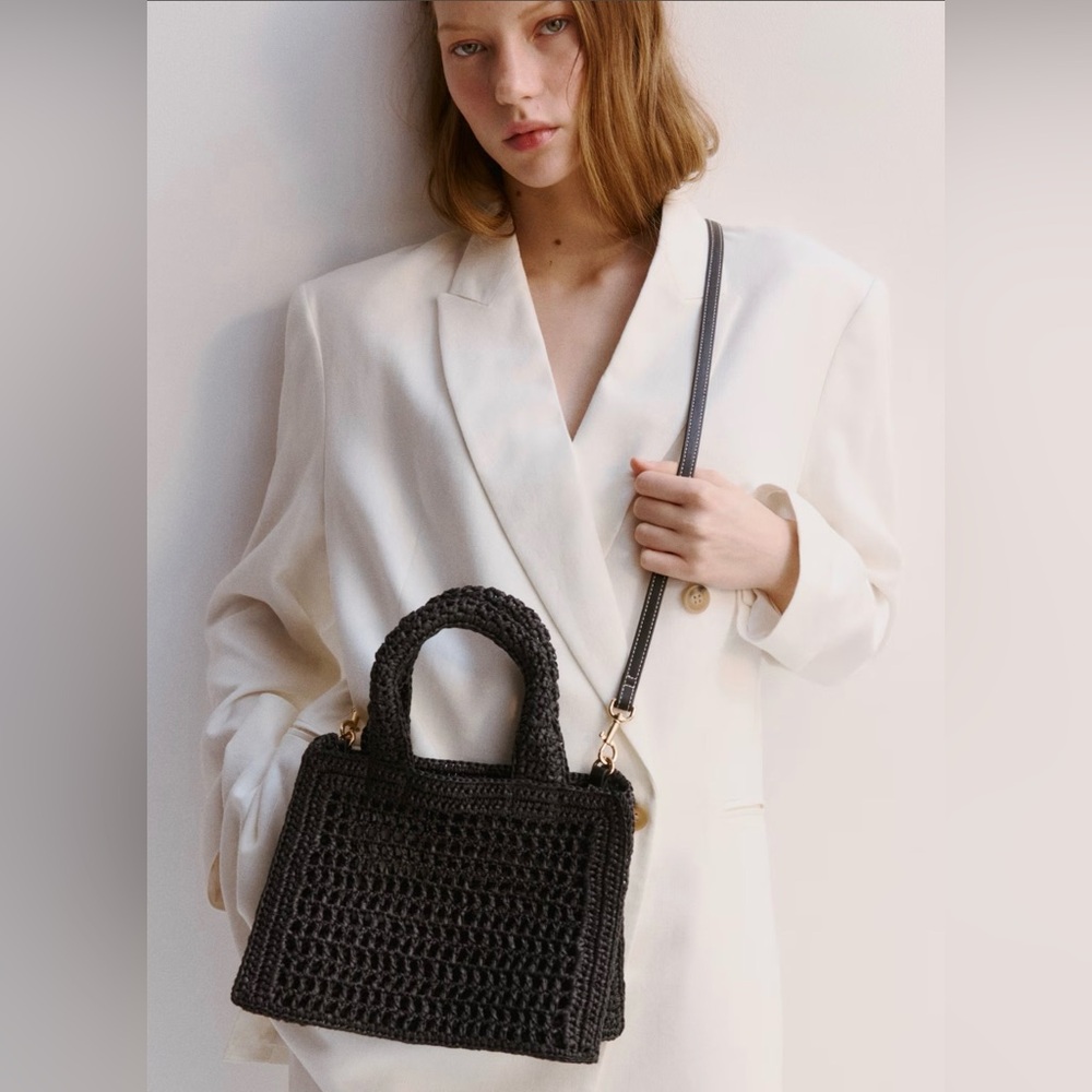 NWT H&M Straw Crossbody Bag Black